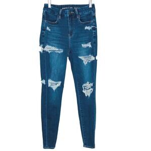 American Eagle NEXT Level Stretch Jean High Waisted Dark Wash Distressed Jeans
